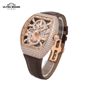 Franck Muller Vanguard Yachting Skeleton Rose Gold Brown leather strap Replica