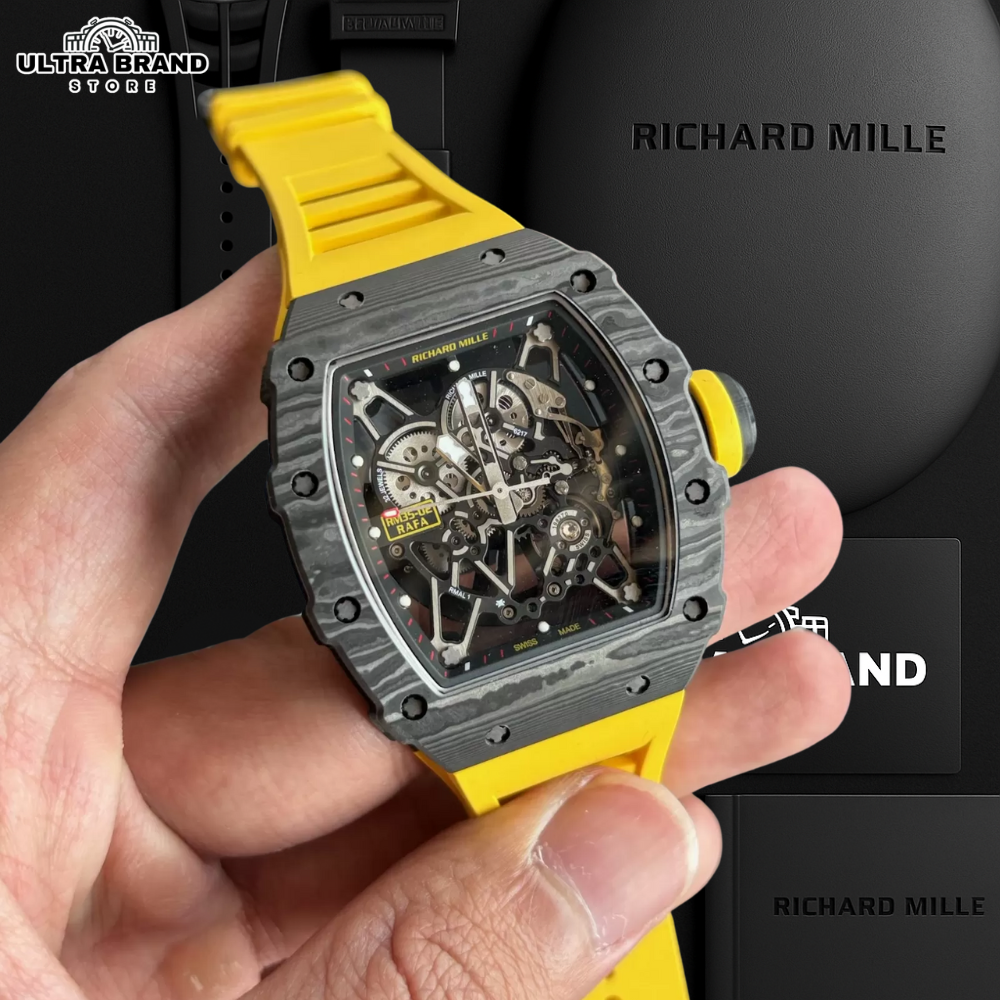 Richard Mille Rafael Nadal RM35-02 Yellow Strap Black Carbon Fiber Case Super Clone - Image 3