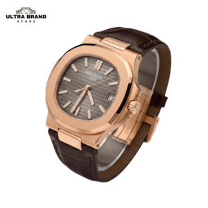 Patek Philippe Nautilus Rose Gold Brown Leather Strap grey Dial Super Clone