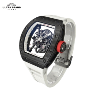 RM055 Black NTPT Carbon Fiber Case White Strap