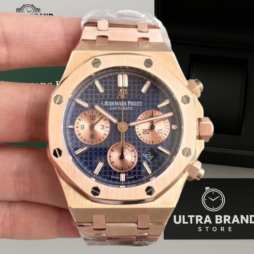 Super Clone Audemars Piguet Royal Oak Chrono Rose Gold Blue Dial - Image 3